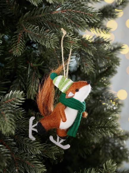 John Lewis The Cherisher Felt Ski Squirrel Tree Decoration, Orange - view 2, Orange