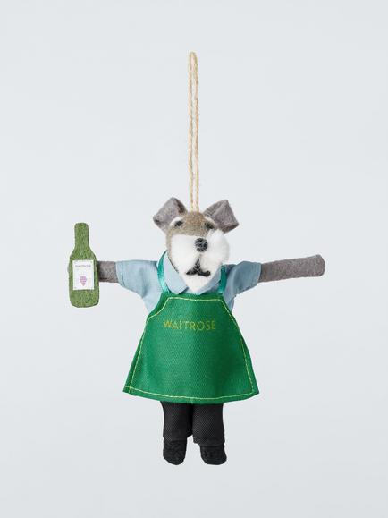 John Lewis Curate and Collect Felt Waitrose Wine Dog Tree Decoration, Multi, Multi