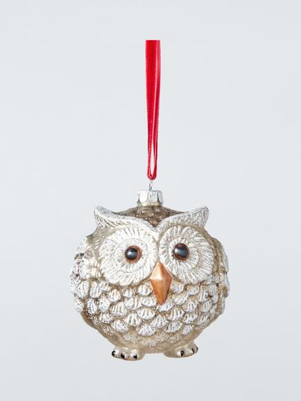 John Lewis The Curator Round Owl Bauble, White, White