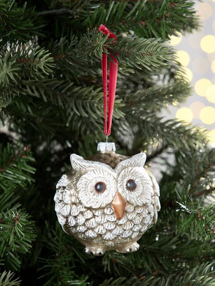 John Lewis The Curator Round Owl Bauble, White - view 2, White