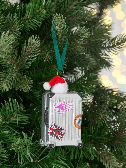 John Lewis Curate & Collect Christmas Suitcase Bauble, Multi - view 2, Silver