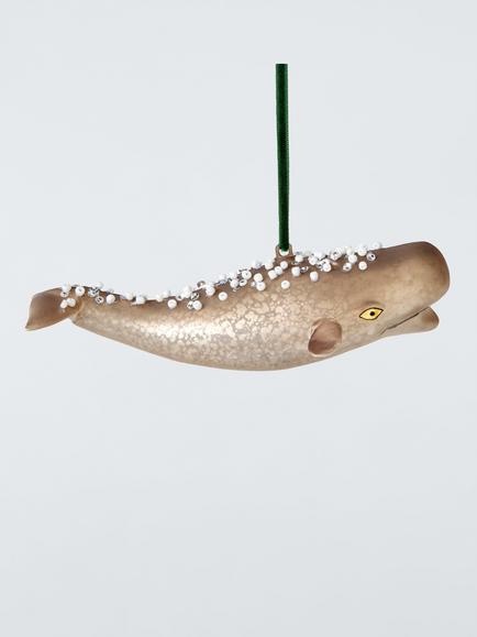 John Lewis The Curator Mercury Glass Whale Bauble, Grey, Grey