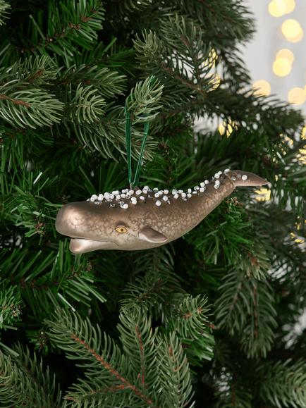 John Lewis The Curator Mercury Glass Whale Bauble, Grey - view 2, Grey