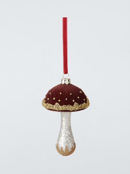 John Lewis The Curator Flocked Mushroom Bauble, Red, Red