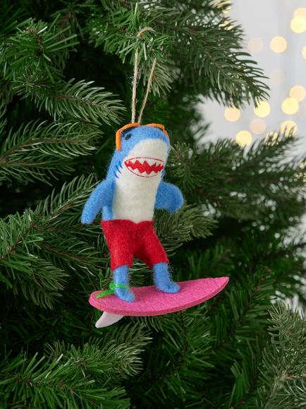 John Lewis The Enthusiast Felt Shark on Surfboard Tree Decoration, Multi - view 2, Multi