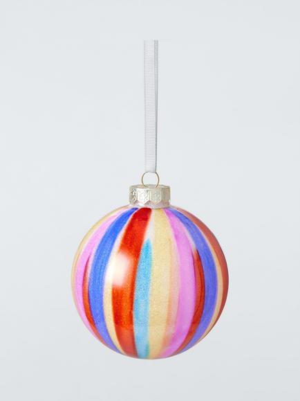 John Lewis The Enthusiast Watercolour Paint Stripe Bauble, Multi, Multi