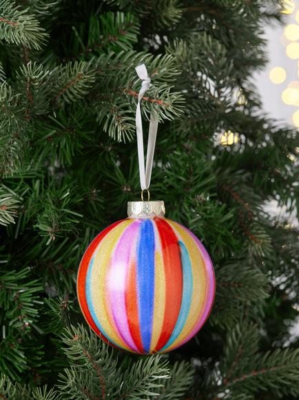 John Lewis The Enthusiast Watercolour Paint Stripe Bauble, Multi - view 2, Multi