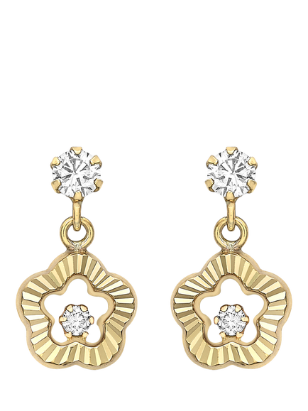 IBB 9ct Yellow Gold Cubic Zirconia Flower Drop Earrings, Multi
