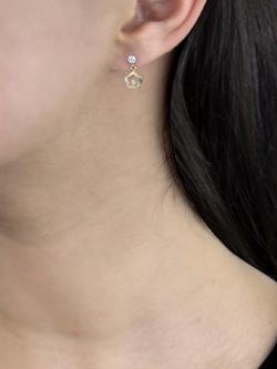 IBB 9ct Yellow Gold Cubic Zirconia Flower Drop Earrings - view 2, Multi