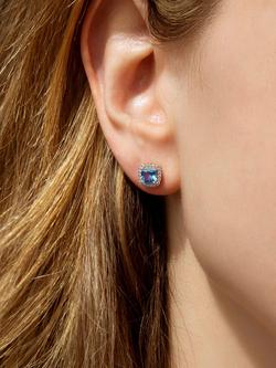 IBB Blue Topaz Cubic Zirconia Square Stud Earrings, Multi - view 2, Multi