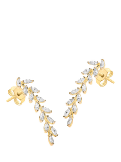 IBB 9ct Yellow Gold Crystal Leaf Drop Earrings, Gold