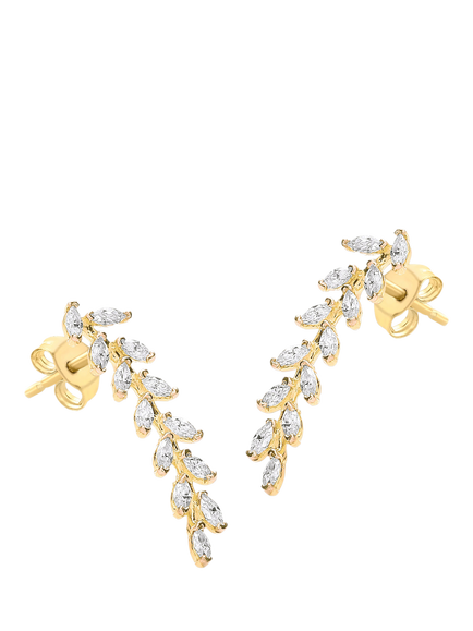 IBB 9ct Yellow Gold Crystal Leaf Drop Earrings, Gold