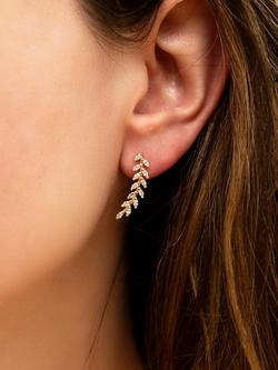 IBB 9ct Yellow Gold Crystal Leaf Drop Earrings - view 2, Gold