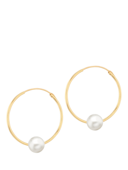 IBB 9ct Yellow Gold Pearl Slim Sleeper Hoop Earrings, Yellow Gold