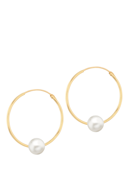 IBB 9ct Yellow Gold Pearl Slim Sleeper Hoop Earrings, Yellow Gold