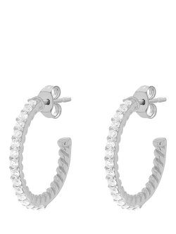 IBB Sterling Silver Cubic Zirconia Tube Half Hoop Earrings, Sterling Silver