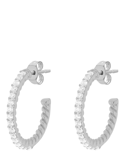 IBB Sterling Silver Cubic Zirconia Tube Half Hoop Earrings, Sterling Silver