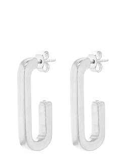 IBB Sterling Silver Rectangular Half Hoop Earrings, Sterling Silver