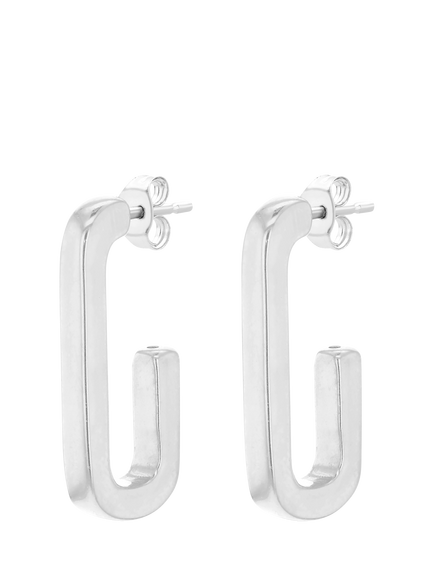 IBB Sterling Silver Rectangular Half Hoop Earrings, Sterling Silver