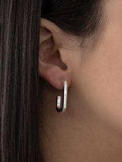 IBB Sterling Silver Rectangular Half Hoop Earrings - view 2, Sterling Silver