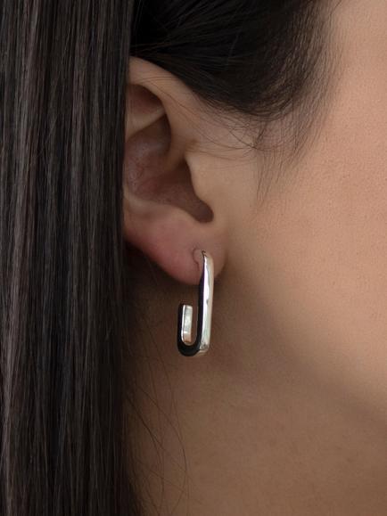 IBB Sterling Silver Rectangular Half Hoop Earrings - view 2, Sterling Silver