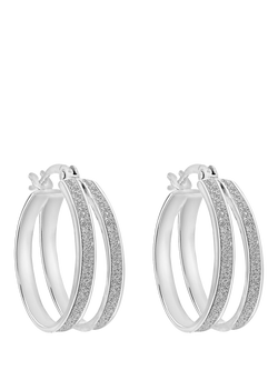 IBB Sterling Silver Stardust Double Hoop Earrings, Sterling Silver