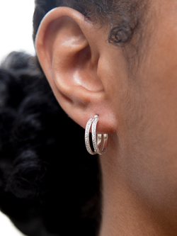 IBB Sterling Silver Stardust Double Hoop Earrings - view 2, Sterling Silver