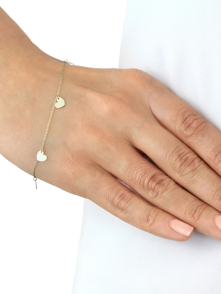 IBB 9ct Yellow Gold Heart Charm Bracelet - view 2, Yellow Gold