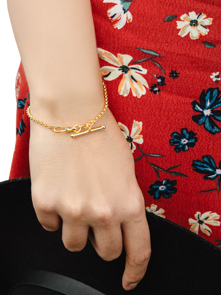 IBB 9ct Yellow Gold T-bar Hollow Belcher Albert Bracelet - view 2, Yellow Gold