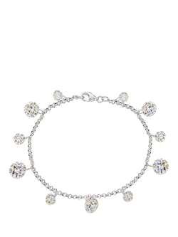 IBB Sterling Silver Cubic Zirconia Drop Charm Bracelet, Sterling Silver