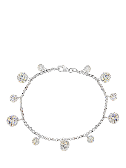 IBB Sterling Silver Cubic Zirconia Drop Charm Bracelet, Sterling Silver