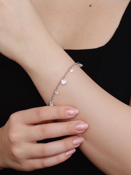 IBB Sterling Silver Cubic Zirconia Drop Charm Bracelet - view 2, Sterling Silver
