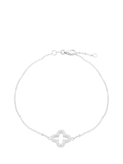IBB 9ct White Gold Cubic Zirconia Petal Bracelet, White Gold