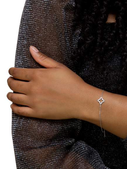 IBB 9ct White Gold Cubic Zirconia Petal Bracelet - view 2, White Gold