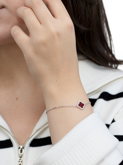 IBB Cubic Zirconia Red Clover Bracelet, Multi - view 2, Multi