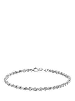IBB Sterling Silver Hollow Rope Chain Bracelet, Sterling Silver