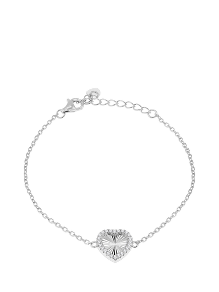 IBB Cubic Zirconia Rainbow Heart Pendant Bracelet, Sterling Silver