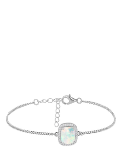 IBB Cubic Zirconia Halo Opal Bracelet, Sterling Silver