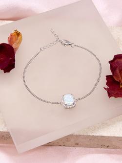 IBB Cubic Zirconia Halo Opal Bracelet - view 2, Sterling Silver