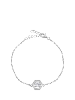 IBB Round Cubic Zirconia Halo Charm Bracelet, Sterling Silver