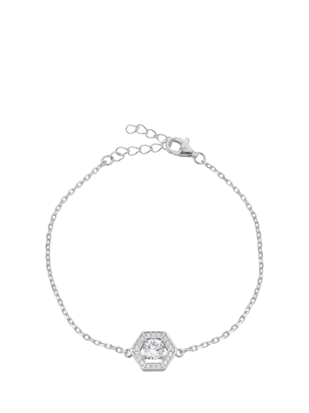 IBB Round Cubic Zirconia Halo Charm Bracelet, Sterling Silver