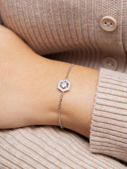 IBB Round Cubic Zirconia Halo Charm Bracelet - view 2, Sterling Silver