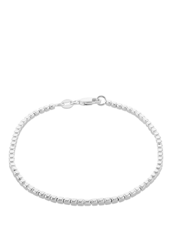 IBB Sterling Silver Square Bead Bracelet, Sterling Silver