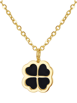 IBB 9ct Yellow Gold Onyx Petal Pendant Necklace, Multi, Multi