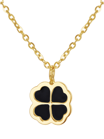 IBB 9ct Yellow Gold Onyx Petal Pendant Necklace, Multi, Multi