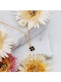 IBB 9ct Yellow Gold Onyx Petal Pendant Necklace, Multi - view 2, Multi