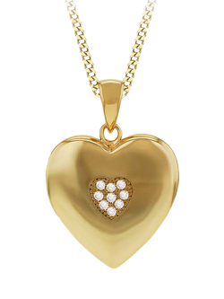 IBB Cubic Zirconia Heart Locket Necklace, Gold, Gold