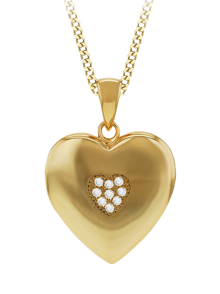 IBB Cubic Zirconia Heart Locket Necklace, Gold, Gold