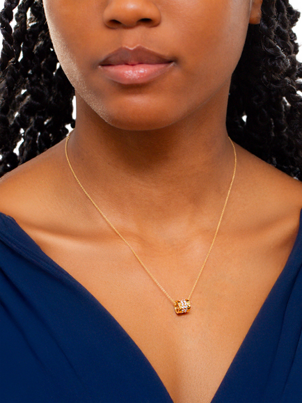 IBB 9ct Yellow Gold Wide Crystal Ring Necklace - view 2, Yellow Gold
