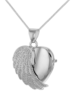 IBB Sterling Silver Angel Wing Heart Locket Pendant Necklace, Sterling Silver